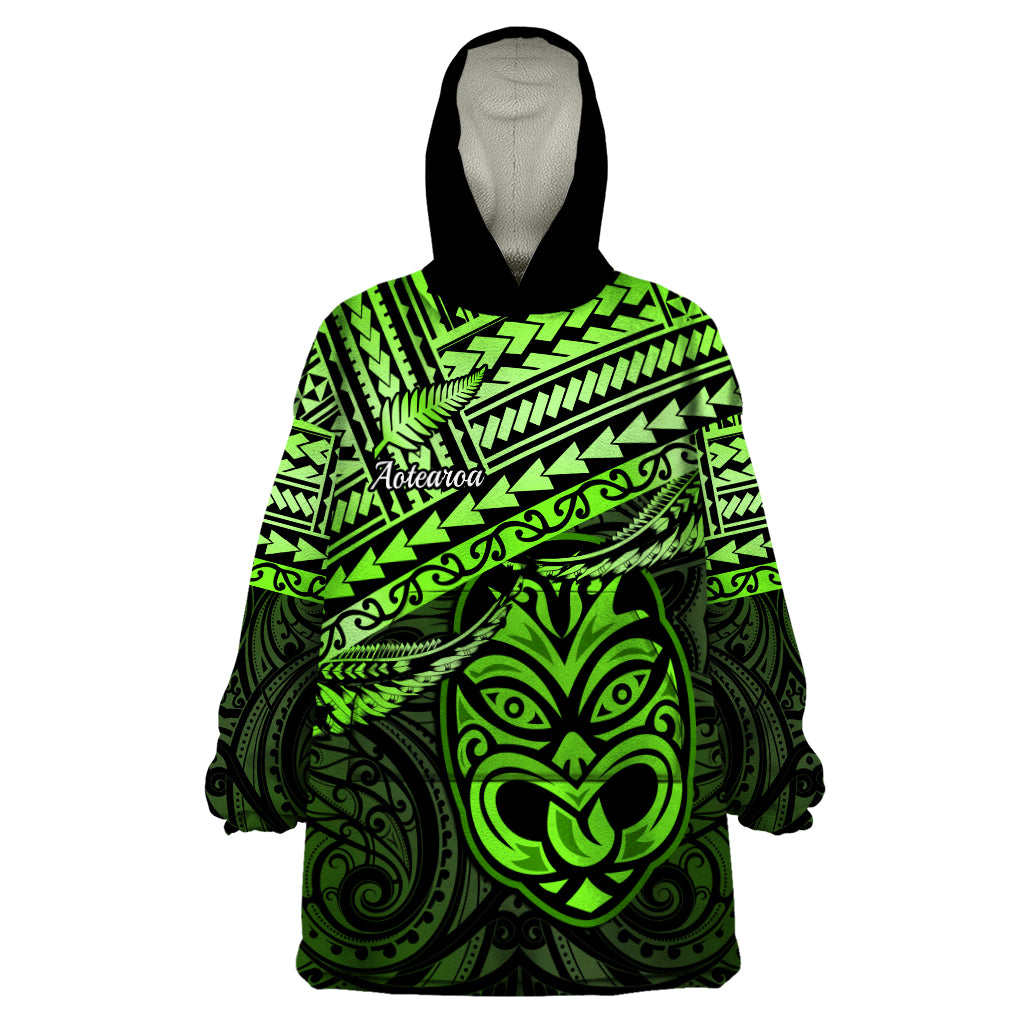 Matariki New Zealand Wearable Blanket Hoodie Maori New Year Tiki Green Version LT14 One Size Green - Polynesian Pride