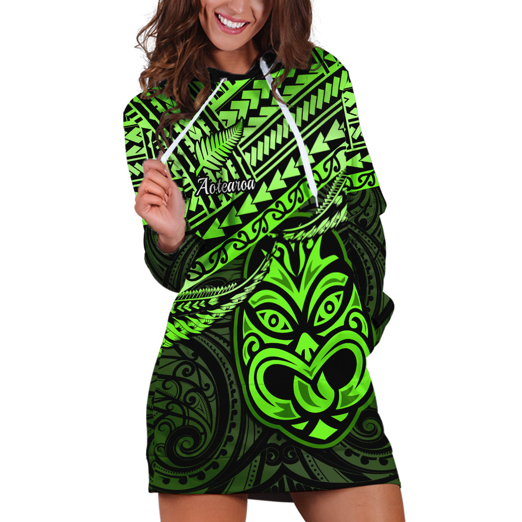 Personalised Matariki New Zealand Hoodie Dress Maori New Year Tiki Green Version LT14