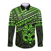 Personalised Matariki New Zealand Long Sleeve Button Shirt Maori New Year Tiki Green Version LT14 Unisex Green - Polynesian Pride