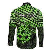 Personalised Matariki New Zealand Long Sleeve Button Shirt Maori New Year Tiki Green Version LT14 - Polynesian Pride