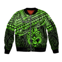 Personalised Matariki New Zealand Sleeve Zip Bomber Jacket Maori New Year Tiki Green Version LT14 Unisex Green - Polynesian Pride