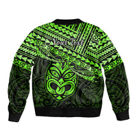 Personalised Matariki New Zealand Sleeve Zip Bomber Jacket Maori New Year Tiki Green Version LT14 - Polynesian Pride