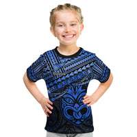 Matariki New Zealand Kid T Shirt Maori New Year Tiki Blue Version LT14 Blue - Polynesian Pride
