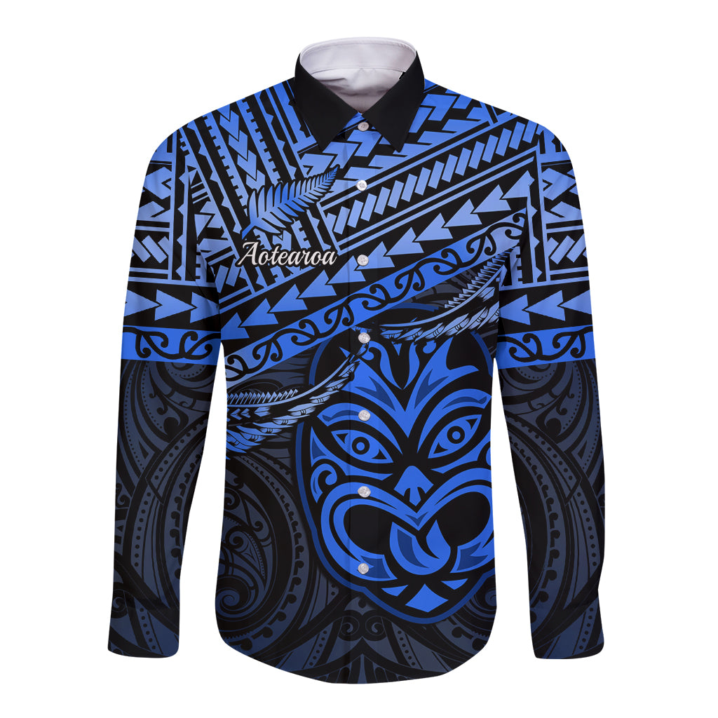 Matariki New Zealand Long Sleeve Button Shirt Maori New Year Tiki Blue Version LT14 Unisex Blue - Polynesian Pride