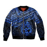 Matariki New Zealand Sleeve Zip Bomber Jacket Maori New Year Tiki Blue Version LT14 Unisex Blue - Polynesian Pride