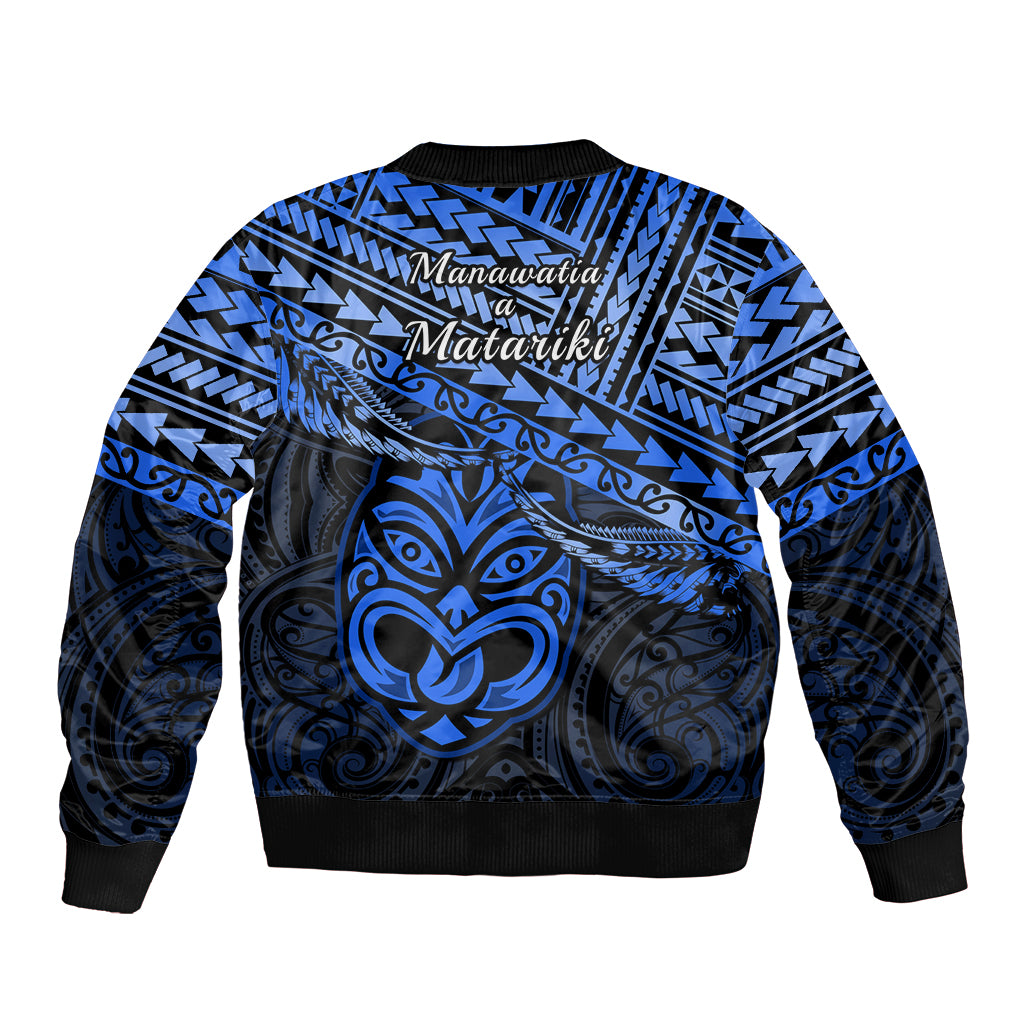 Matariki New Zealand Sleeve Zip Bomber Jacket Maori New Year Tiki Blue Version LT14 - Polynesian Pride
