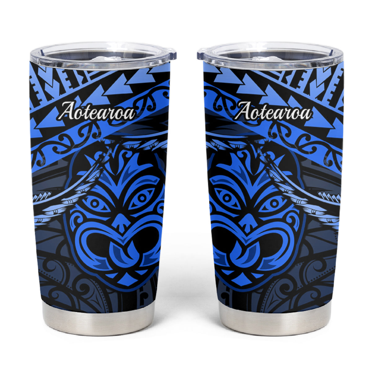 Matariki New Zealand Tumbler Cup Maori New Year Tiki Blue Version LT14 Blue - Polynesian Pride