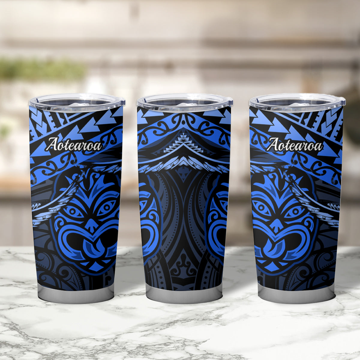 Matariki New Zealand Tumbler Cup Maori New Year Tiki Blue Version LT14 - Polynesian Pride