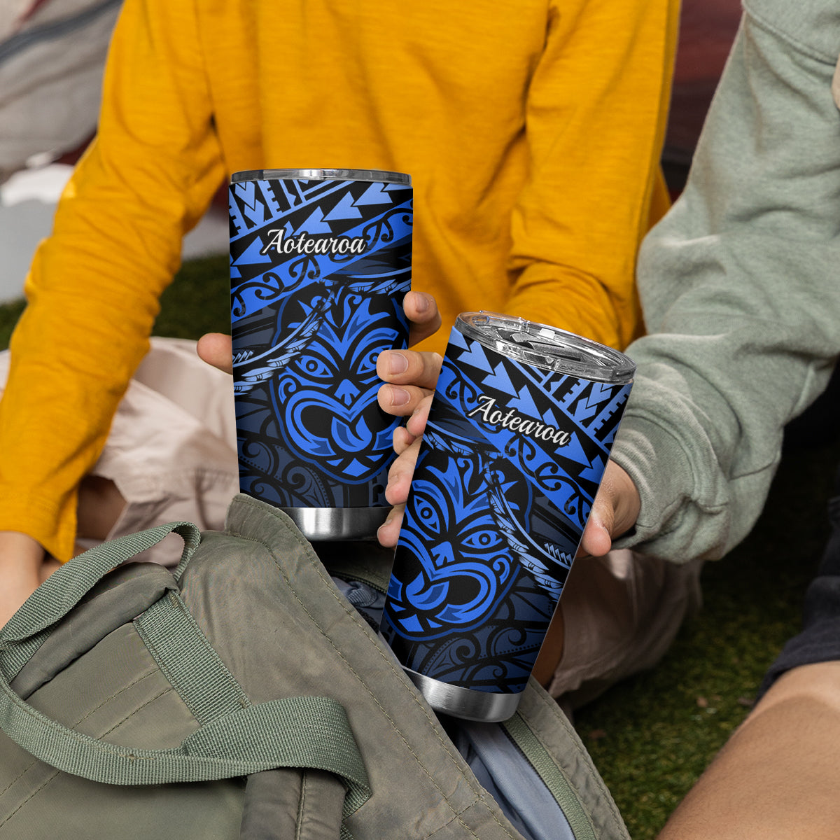 Matariki New Zealand Tumbler Cup Maori New Year Tiki Blue Version LT14 - Polynesian Pride