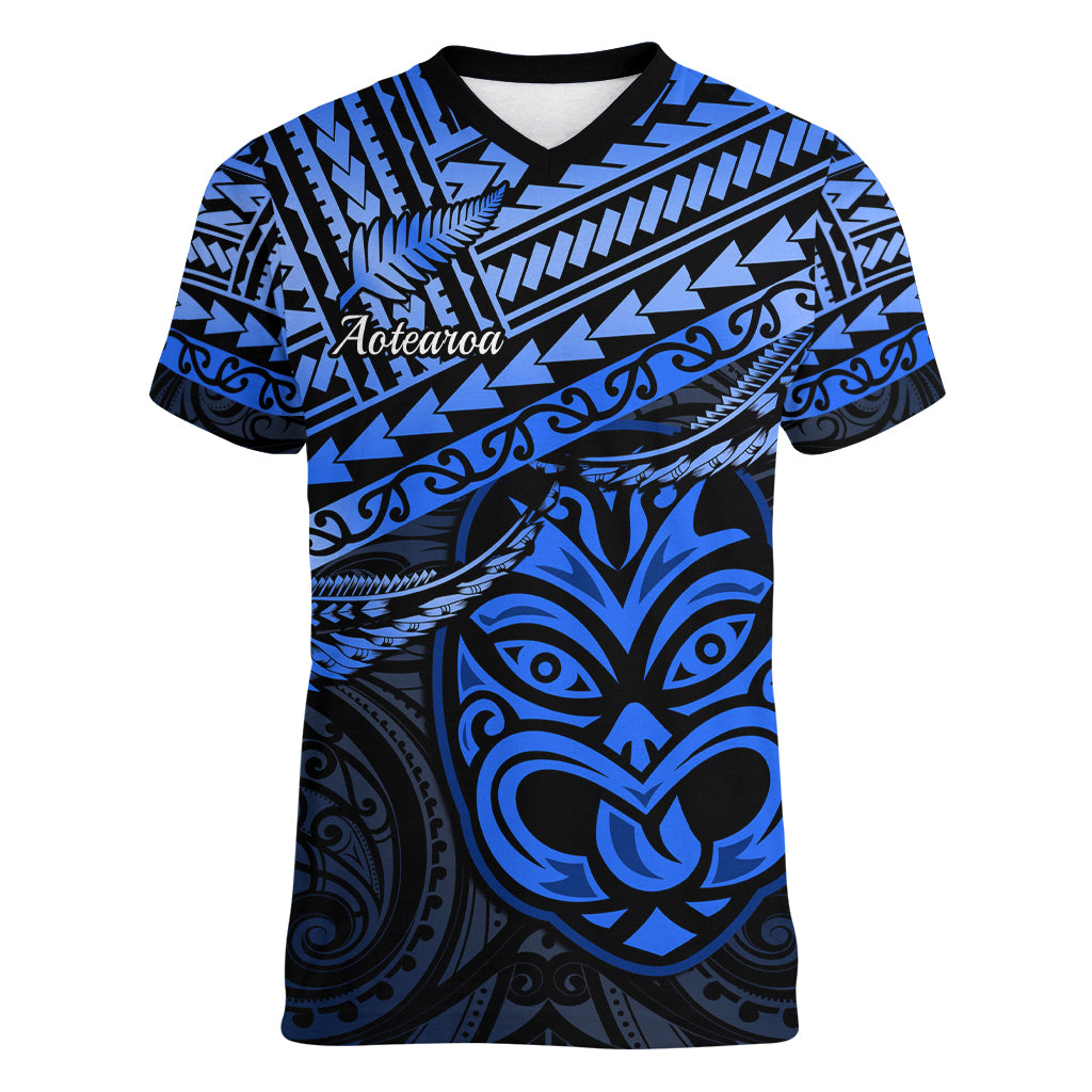 Matariki New Zealand Women V Neck T Shirt Maori New Year Tiki Blue Version LT14