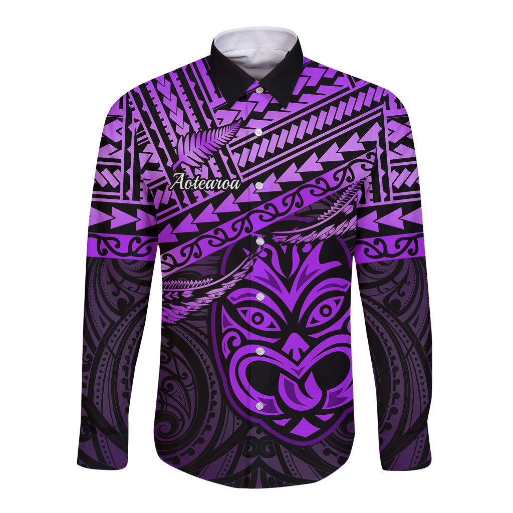 Matariki New Zealand Long Sleeve Button Shirt Maori New Year Tiki Purple Version LT14