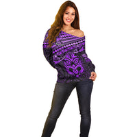 Matariki New Zealand Off Shoulder Sweater Maori New Year Tiki Purple Version LT14 - Polynesian Pride