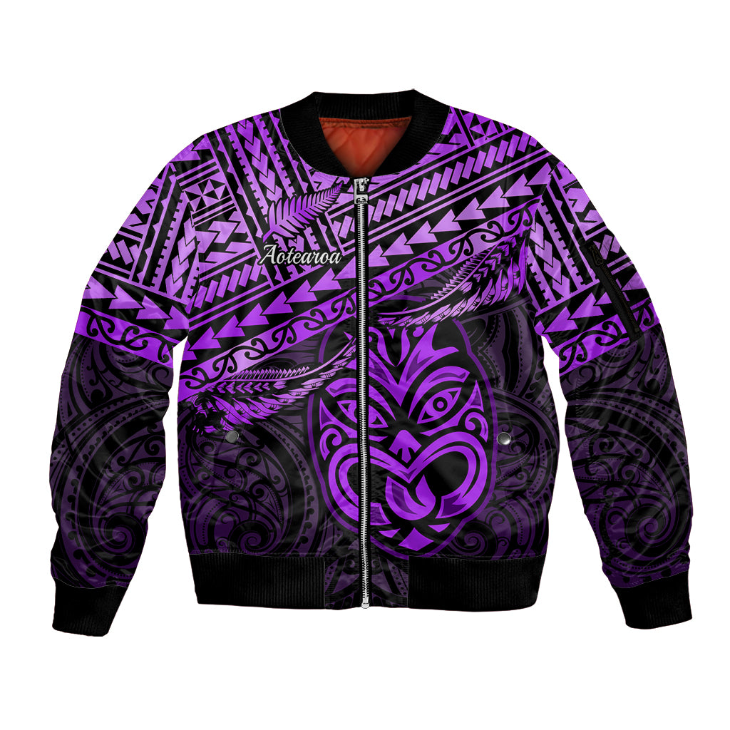 Matariki New Zealand Sleeve Zip Bomber Jacket Maori New Year Tiki Purple Version LT14 Unisex Purple - Polynesian Pride