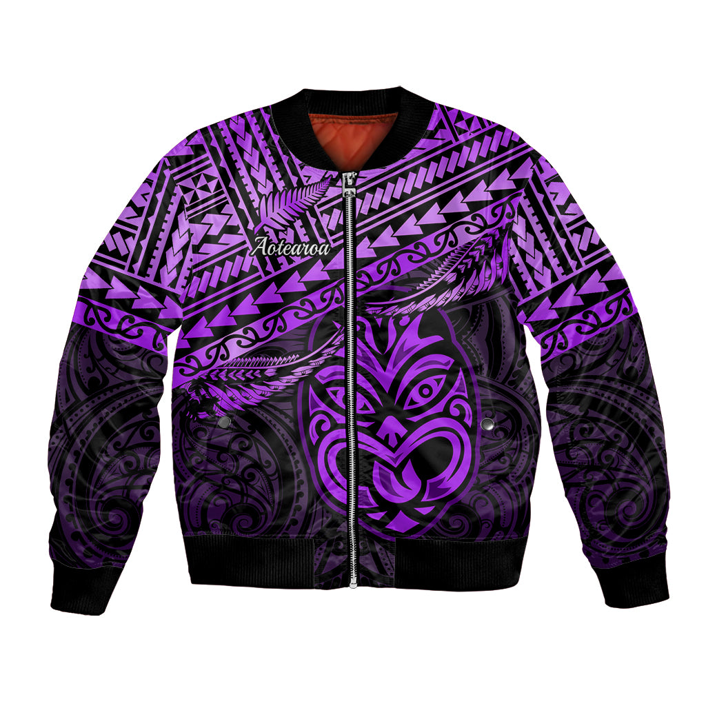 Personalised Matariki New Zealand Bomber Jacket Maori New Year Tiki Purple Version LT14