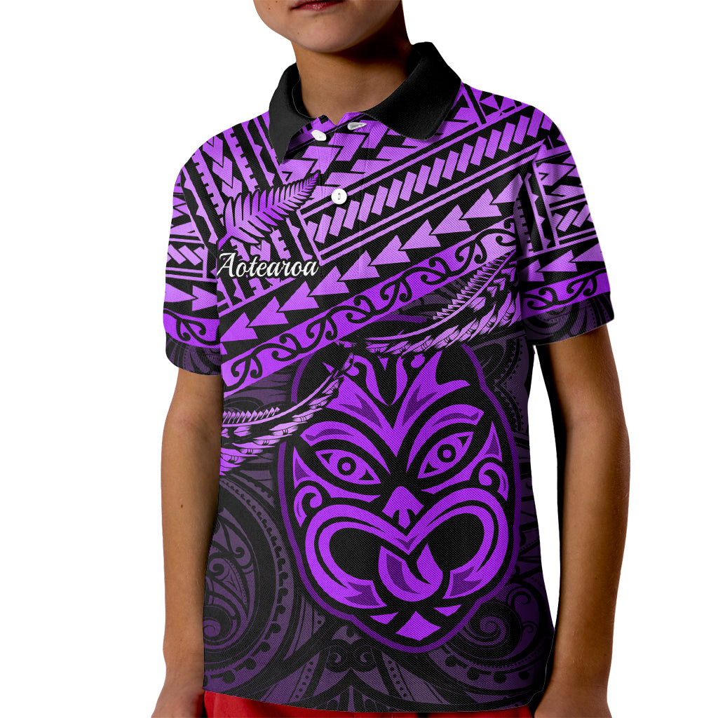 Personalised Matariki New Zealand Kid Polo Shirt Maori New Year Tiki Purple Version LT14