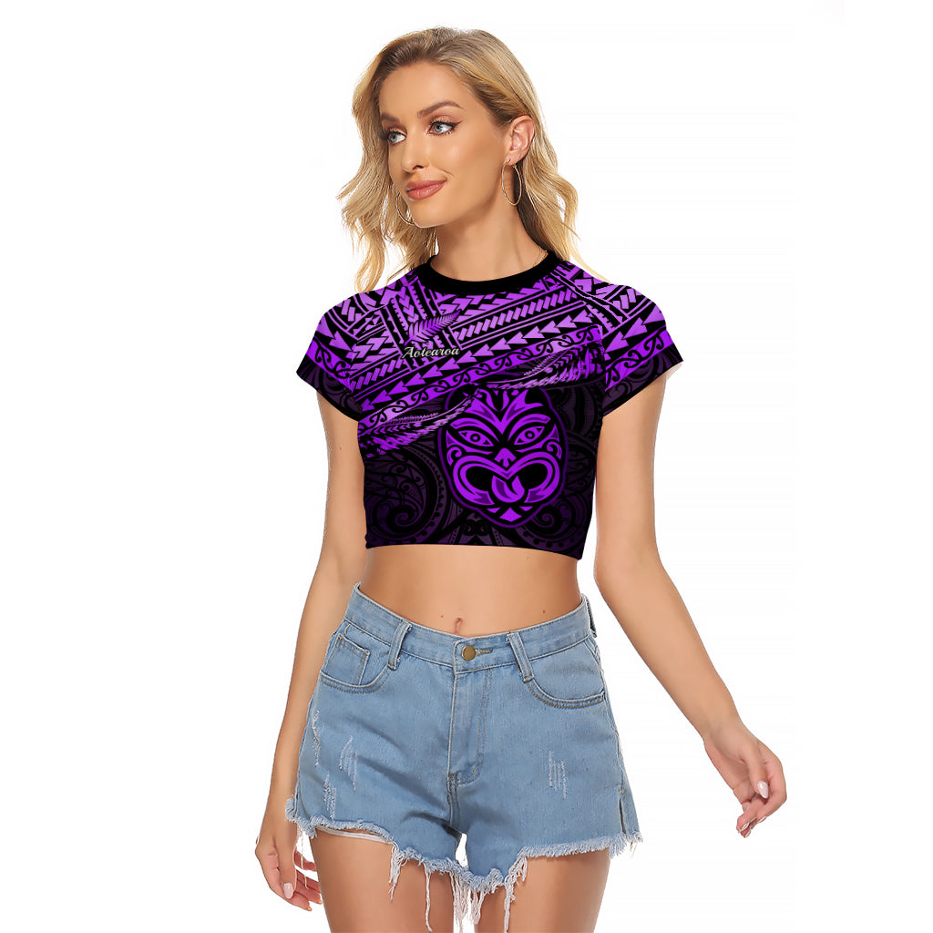 Personalised Matariki New Zealand Raglan Cropped T Shirt Maori New Year Tiki Purple Version LT14