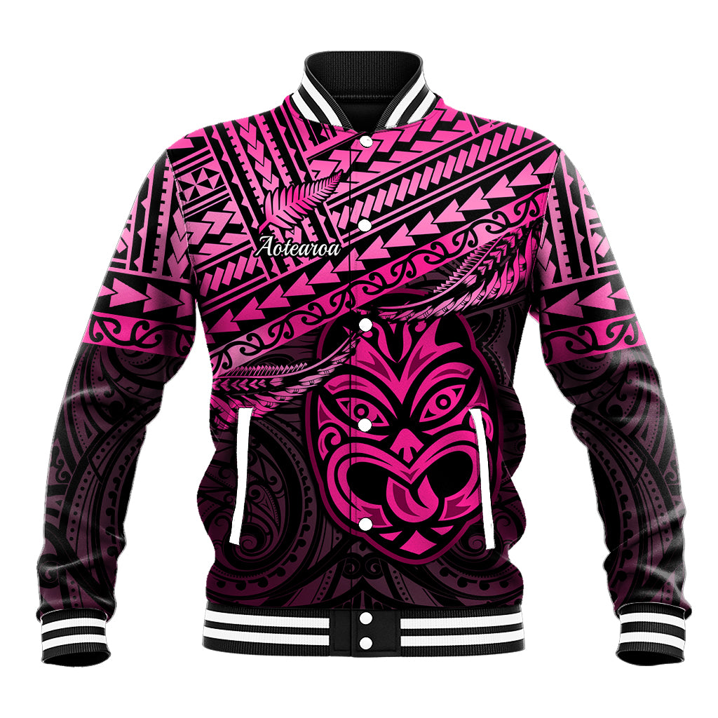 Personalised Matariki New Zealand Baseball Jacket Maori New Year Tiki Pink Version LT14