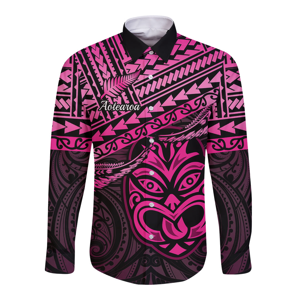 Personalised Matariki New Zealand Long Sleeve Button Shirt Maori New Year Tiki Pink Version LT14 Unisex Pink - Polynesian Pride