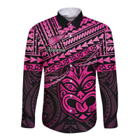 Personalised Matariki New Zealand Long Sleeve Button Shirt Maori New Year Tiki Pink Version LT14 Unisex Pink - Polynesian Pride