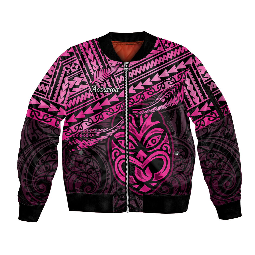 Personalised Matariki New Zealand Sleeve Zip Bomber Jacket Maori New Year Tiki Pink Version LT14 Unisex Pink - Polynesian Pride