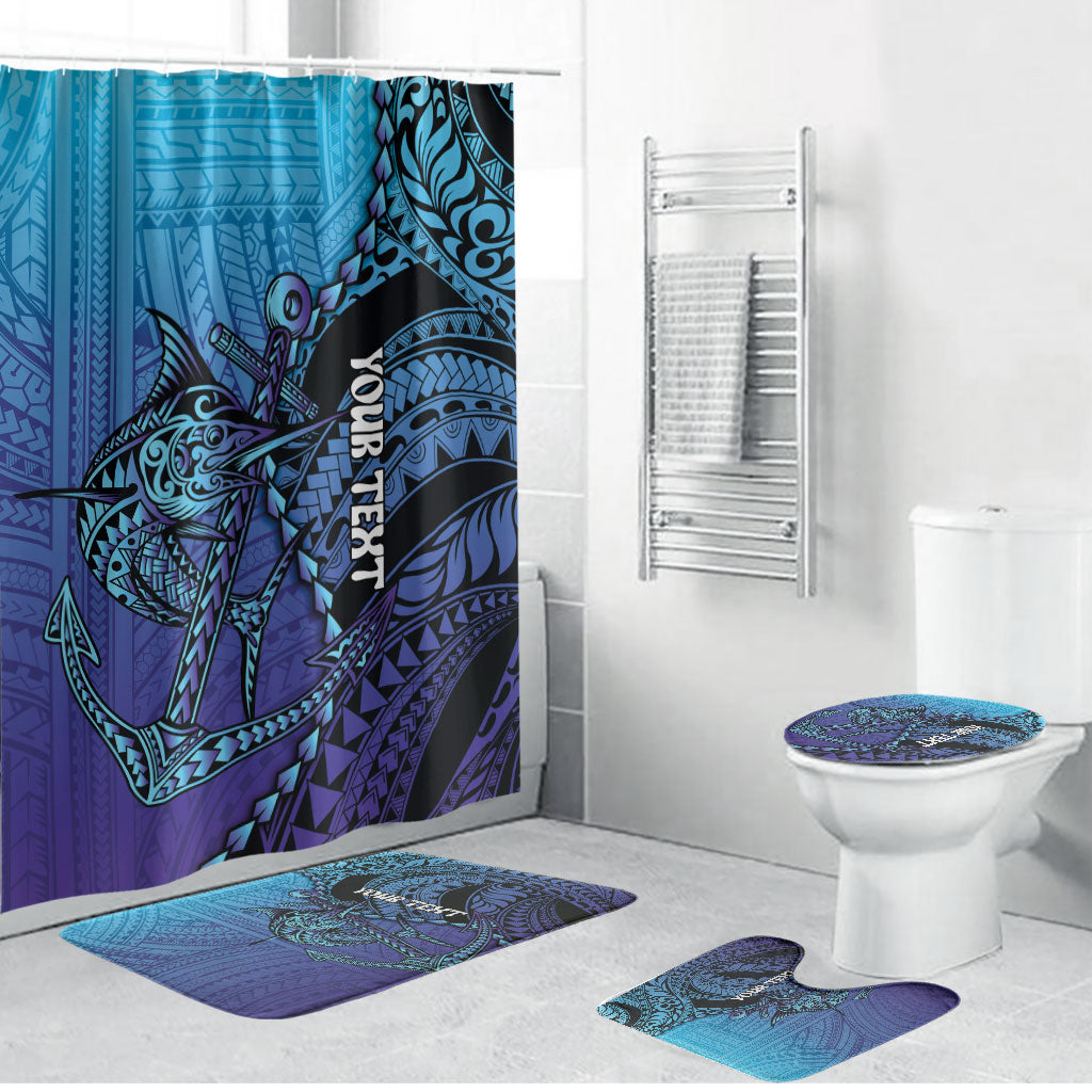 Personalised Polynesia Blue Marlin Fishing Bathroom Set Marlin Anchor Tattoo Polynesian Pattern LT14 Bathroom Set (4 pcs) Purple - Polynesian Pride