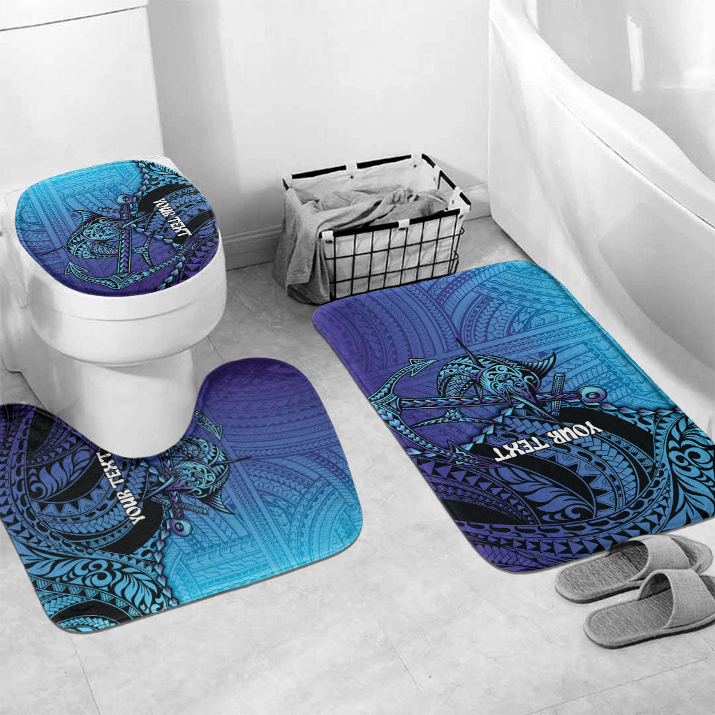 Personalised Polynesia Blue Marlin Fishing Bathroom Set Marlin Anchor Tattoo Polynesian Pattern LT14 Mat Set Only (3 pcs) One Size Purple - Polynesian Pride