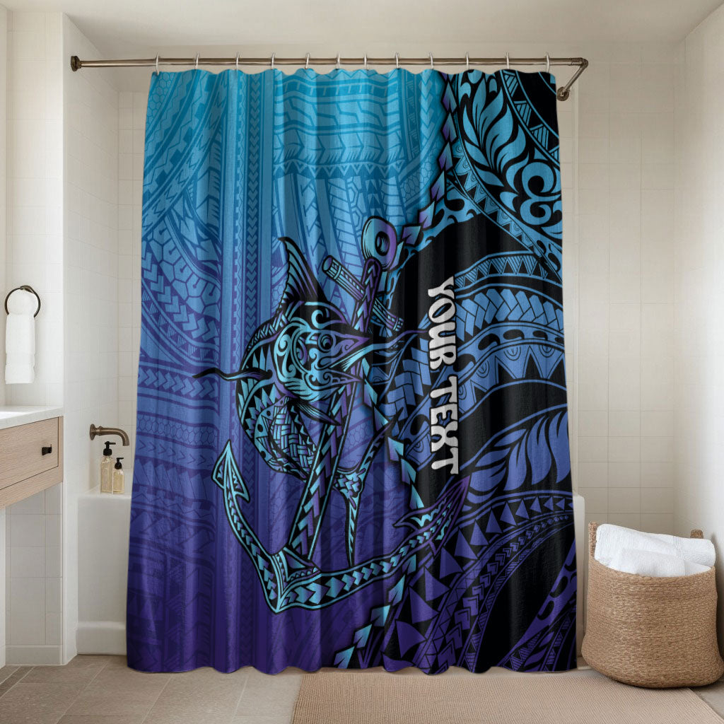 Personalised Polynesia Blue Marlin Fishing Bathroom Set Marlin Anchor Tattoo Polynesian Pattern LT14 Shower Curtain Only Purple - Polynesian Pride