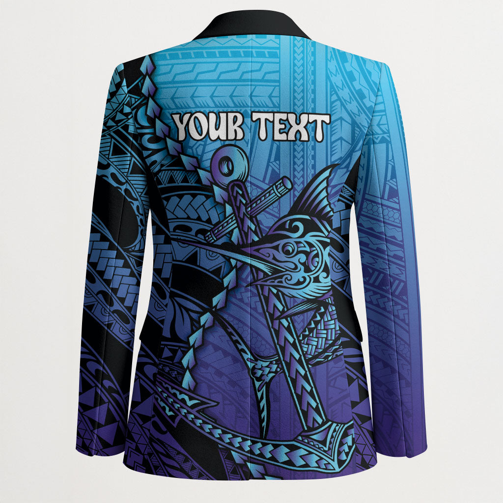 Personalised Polynesia Blue Marlin Fishing Blazer Marlin Anchor Tattoo Polynesian Pattern LT14 - Polynesian Pride