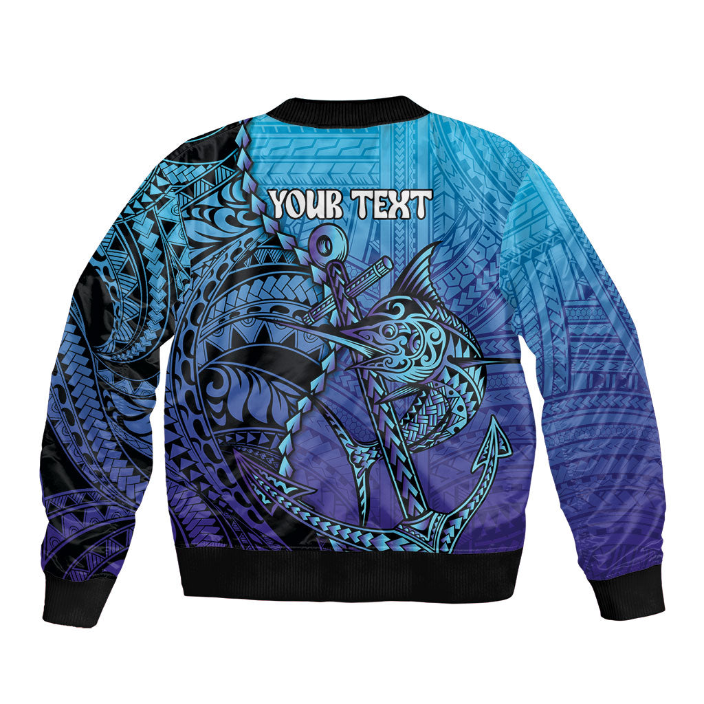Personalised Polynesia Blue Marlin Fishing Bomber Jacket Marlin Anchor Tattoo Polynesian Pattern LT14 - Polynesian Pride