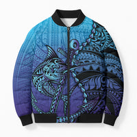 Personalised Polynesia Blue Marlin Fishing Bomber Puffer Jacket Marlin Anchor Tattoo Polynesian Pattern LT14 Unisex Purple - Polynesian Pride