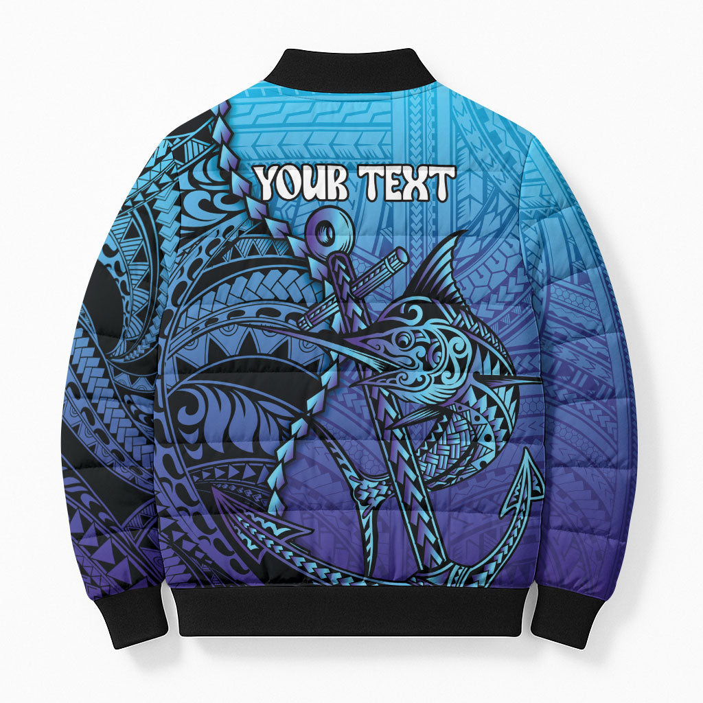 Personalised Polynesia Blue Marlin Fishing Bomber Puffer Jacket Marlin Anchor Tattoo Polynesian Pattern LT14 - Polynesian Pride