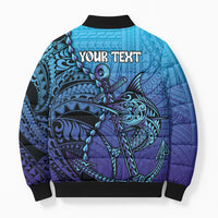 Personalised Polynesia Blue Marlin Fishing Bomber Puffer Jacket Marlin Anchor Tattoo Polynesian Pattern LT14 - Polynesian Pride