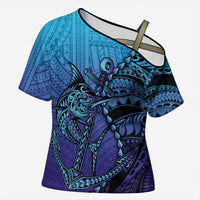 Personalised Polynesia Blue Marlin Fishing Cross Shoulder Shirt Marlin Anchor Tattoo Polynesian Pattern LT14 Female Purple - Polynesian Pride