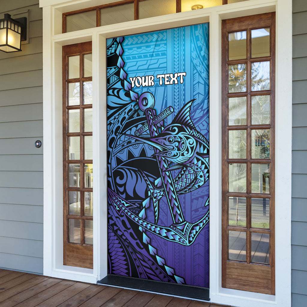 Personalised Polynesia Blue Marlin Fishing Door Cover Marlin Anchor Tattoo Polynesian Pattern LT14 - Polynesian Pride