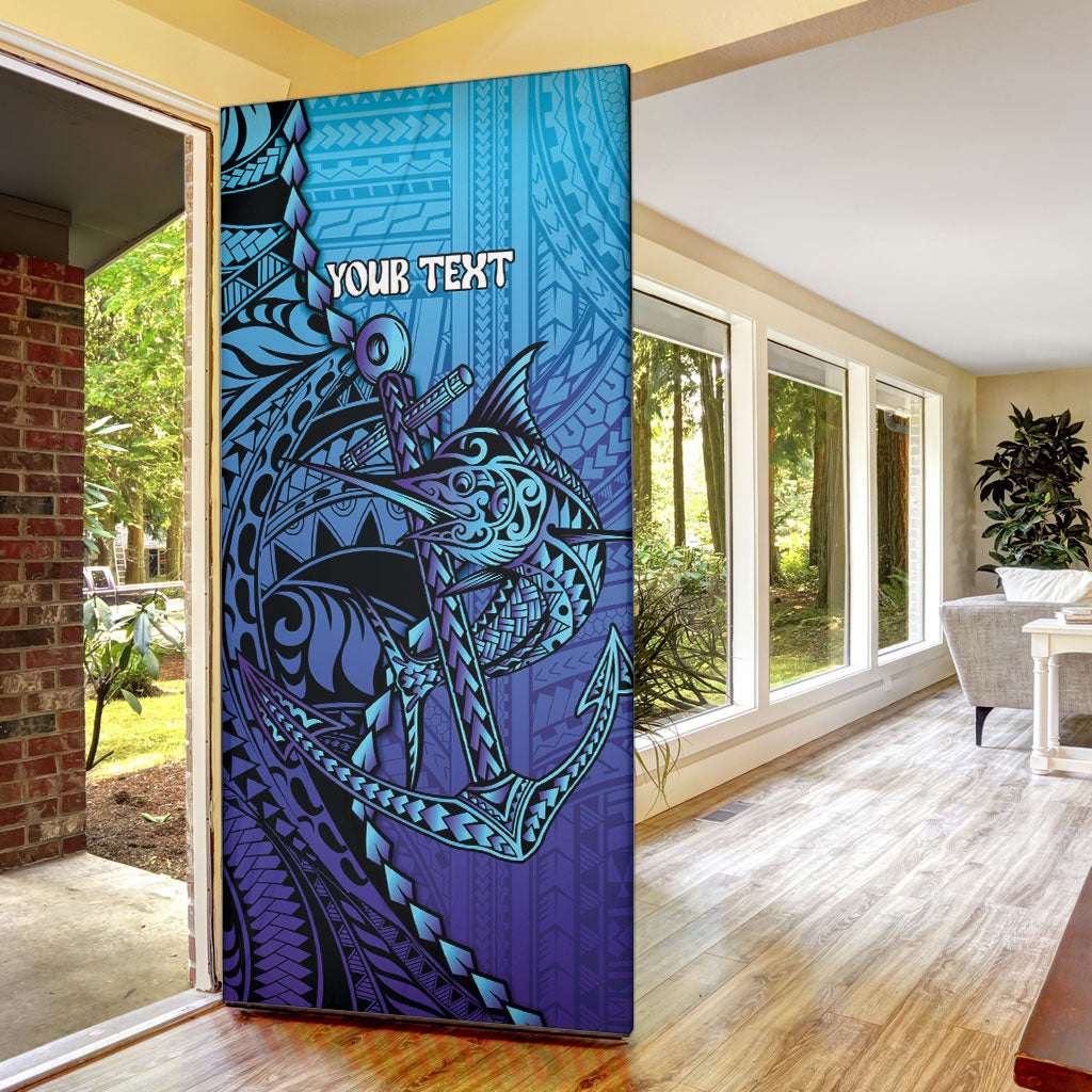 Personalised Polynesia Blue Marlin Fishing Door Cover Marlin Anchor Tattoo Polynesian Pattern LT14 - Polynesian Pride