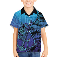 Personalised Polynesia Blue Marlin Fishing Kid Hawaiian Shirt Marlin Anchor Tattoo Polynesian Pattern LT14 Kid Purple - Polynesian Pride