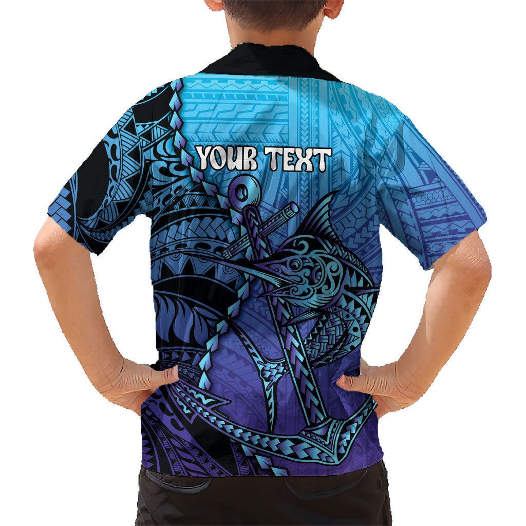Personalised Polynesia Blue Marlin Fishing Kid Hawaiian Shirt Marlin Anchor Tattoo Polynesian Pattern LT14 - Polynesian Pride