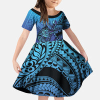 Personalised Polynesia Blue Marlin Fishing Kid Short Sleeve Dress Marlin Anchor Tattoo Polynesian Pattern LT14 KID Purple - Polynesian Pride