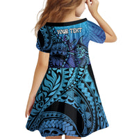 Personalised Polynesia Blue Marlin Fishing Kid Short Sleeve Dress Marlin Anchor Tattoo Polynesian Pattern LT14 - Polynesian Pride