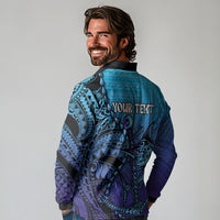 Personalised Polynesia Blue Marlin Fishing Long Sleeve Polo Shirt Marlin Anchor Tattoo Polynesian Pattern LT14 - Polynesian Pride