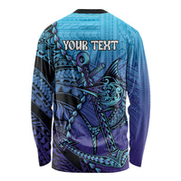 Personalised Polynesia Blue Marlin Fishing Long Sleeve Shirt Marlin Anchor Tattoo Polynesian Pattern LT14 - Polynesian Pride