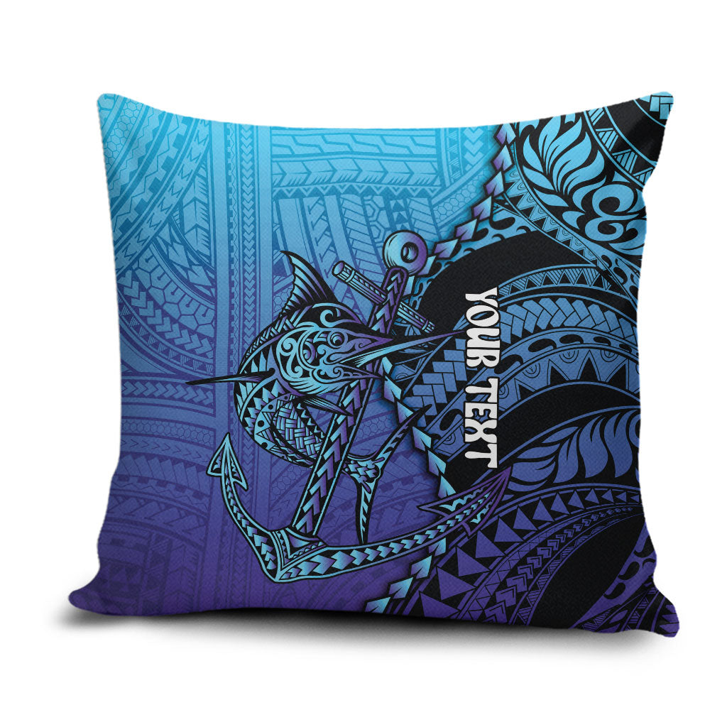 Personalised Polynesia Blue Marlin Fishing Pillow Cover Marlin Anchor Tattoo Polynesian Pattern LT14 Purple - Polynesian Pride