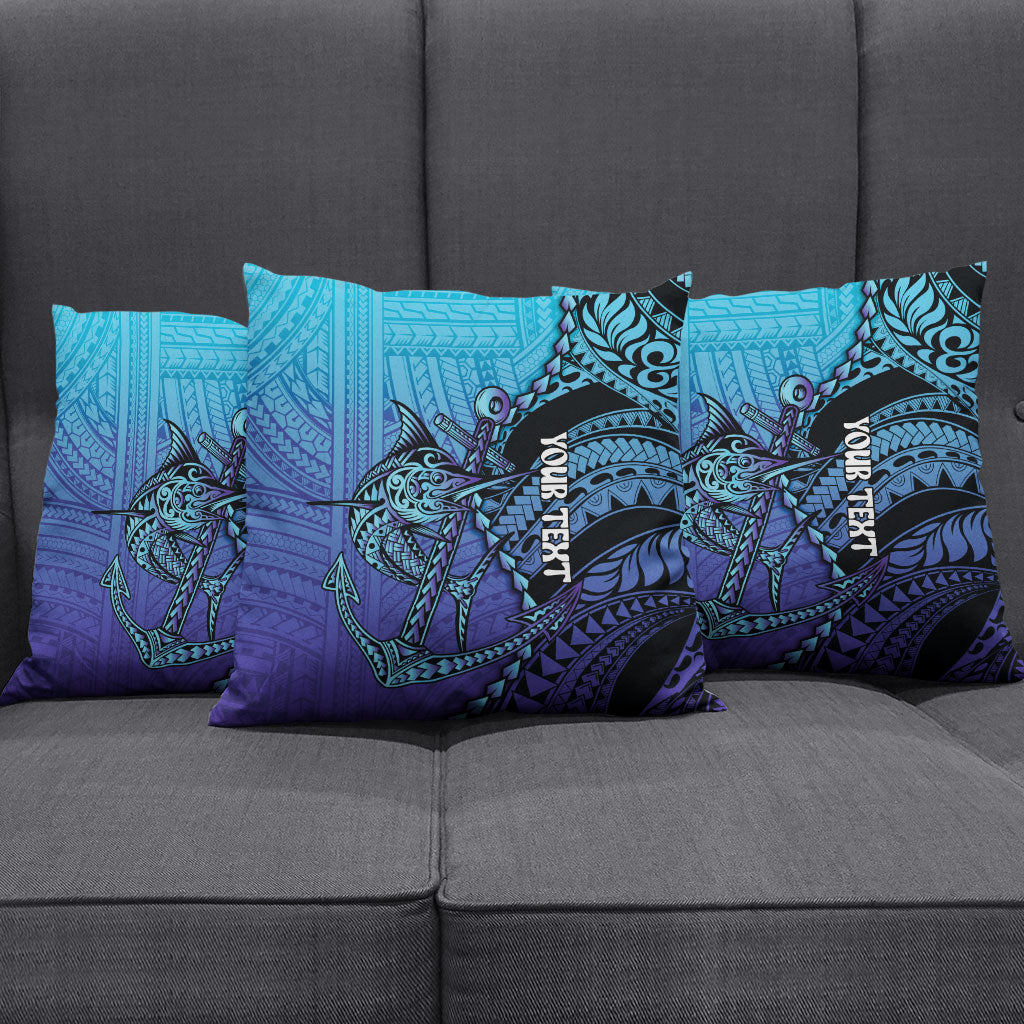 Personalised Polynesia Blue Marlin Fishing Pillow Cover Marlin Anchor Tattoo Polynesian Pattern LT14 - Polynesian Pride