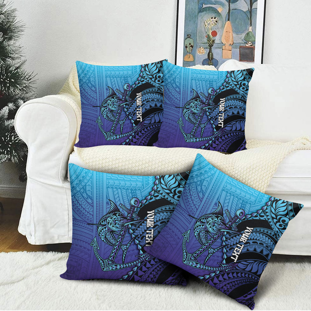 Personalised Polynesia Blue Marlin Fishing Pillow Cover Marlin Anchor Tattoo Polynesian Pattern LT14 - Polynesian Pride
