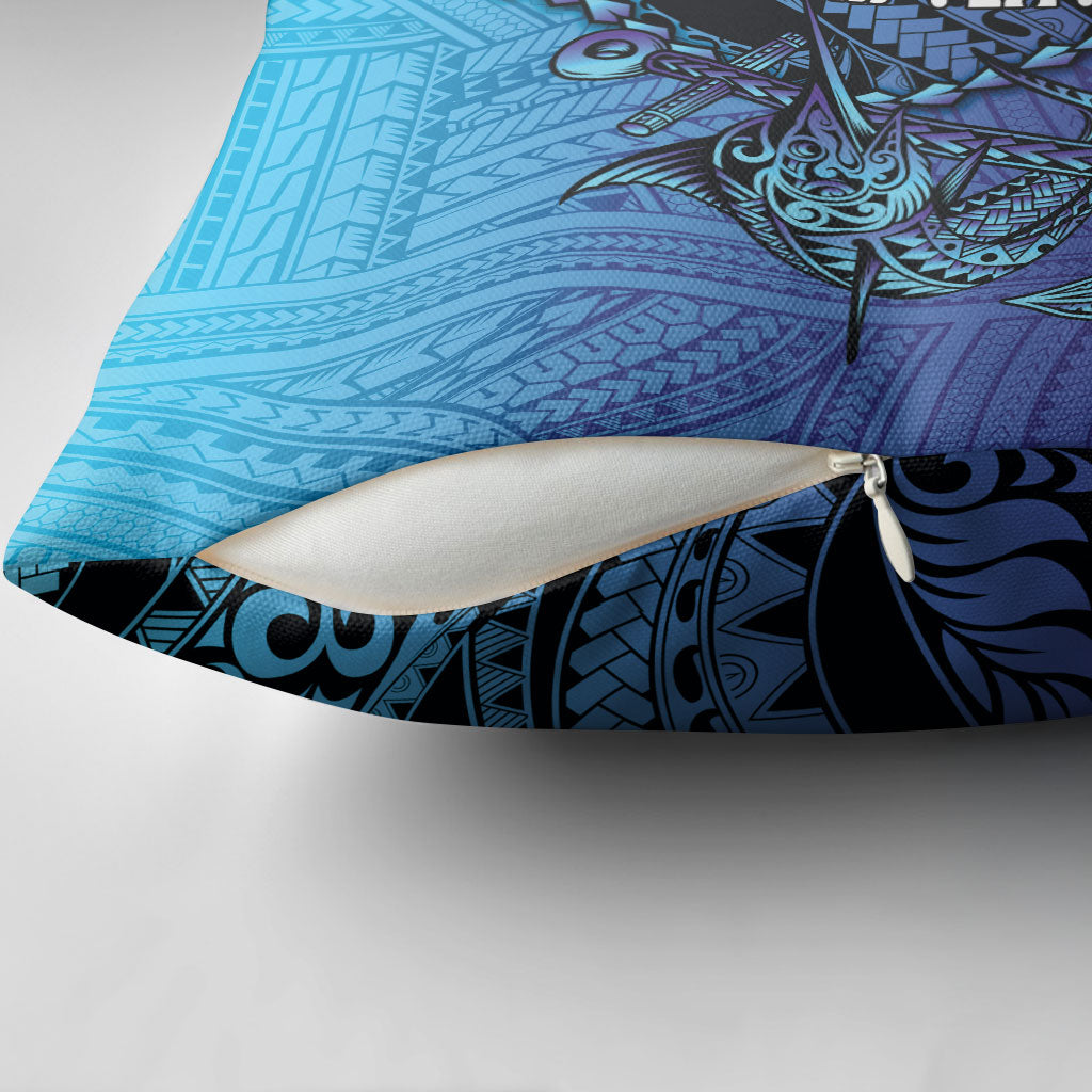 Personalised Polynesia Blue Marlin Fishing Pillow Cover Marlin Anchor Tattoo Polynesian Pattern LT14 - Polynesian Pride