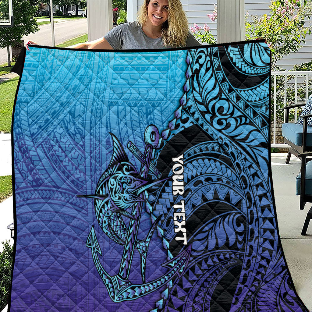 Personalised Polynesia Blue Marlin Fishing Quilt Marlin Anchor Tattoo Polynesian Pattern LT14 Purple - Polynesian Pride