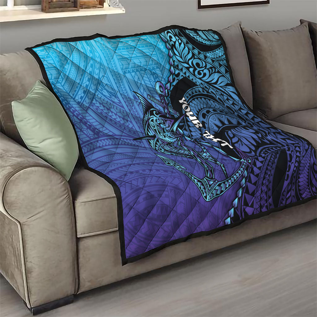 Personalised Polynesia Blue Marlin Fishing Quilt Marlin Anchor Tattoo Polynesian Pattern LT14 - Polynesian Pride