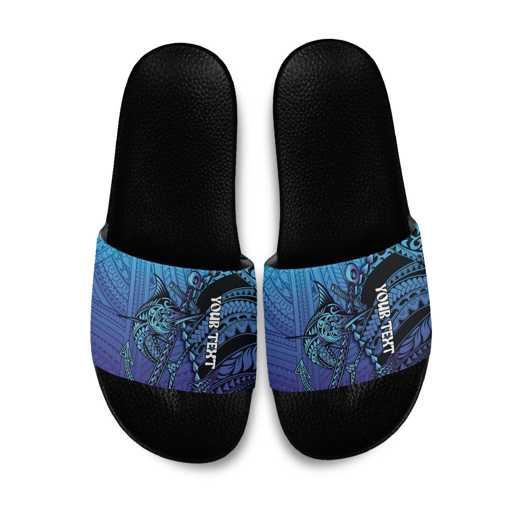 Personalised Polynesia Blue Marlin Fishing Slide Sandals Marlin Anchor Tattoo Polynesian Pattern LT14 Purple - Polynesian Pride