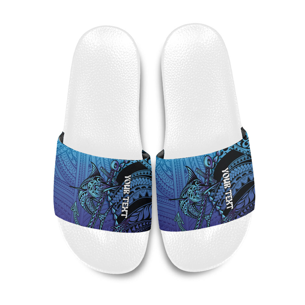 Personalised Polynesia Blue Marlin Fishing Slide Sandals Marlin Anchor Tattoo Polynesian Pattern LT14 Purple - Polynesian Pride