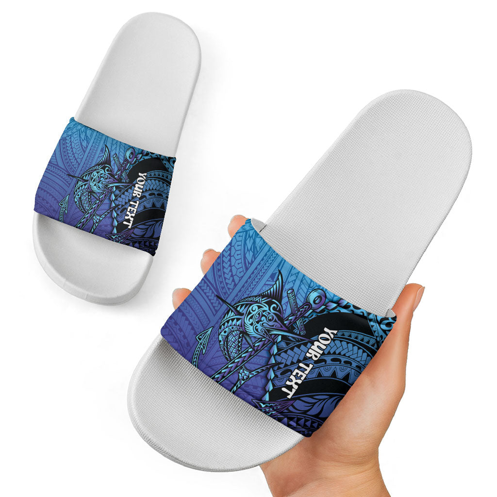 Personalised Polynesia Blue Marlin Fishing Slide Sandals Marlin Anchor Tattoo Polynesian Pattern LT14 - Polynesian Pride